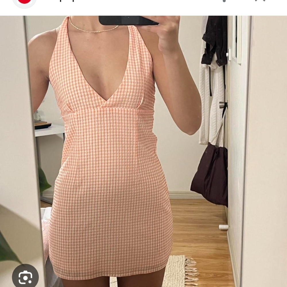 Peach And White Halter Bodycon Lined Mini Dress for Night Out